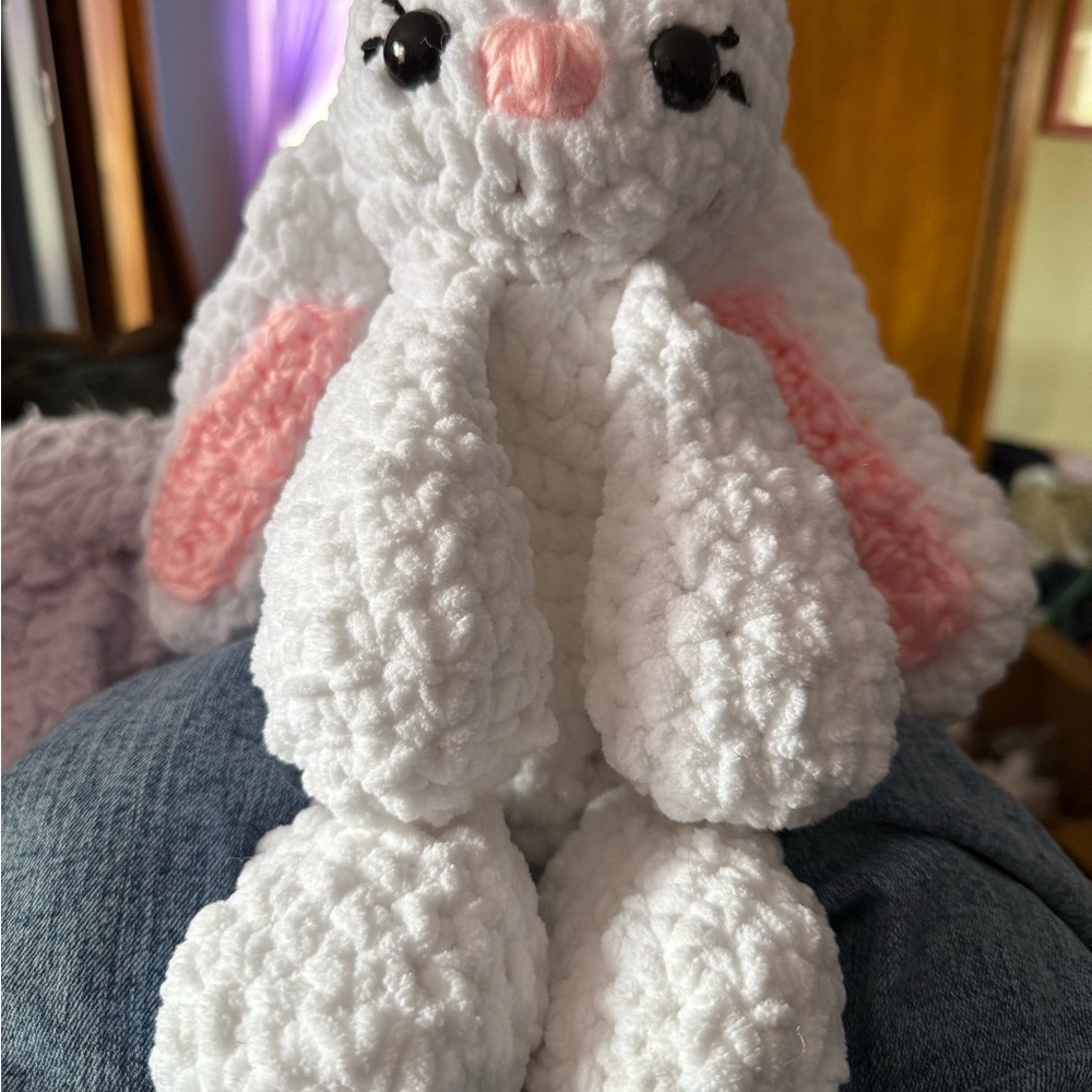 Handmade White and Pink Plush Bunny Toy